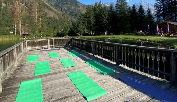 Yoga at the fish pond