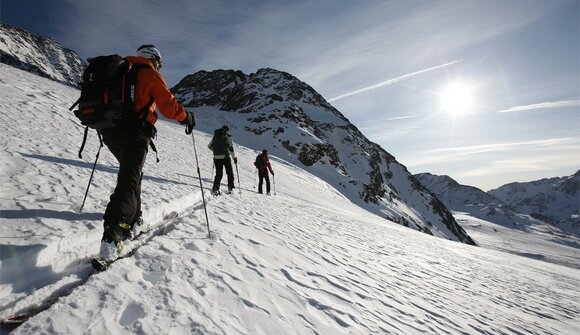 Alpine ski excursion on the glacier