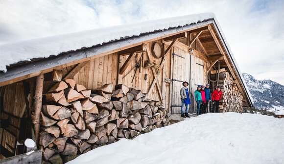 Winter hike a to a mountain farm